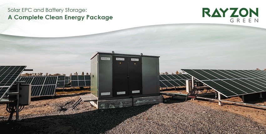 Rayzon Green's solar EPC project with an integrated battery storage system, providing reliable and sustainable clean energy solutions across industrial and off-grid sites in India